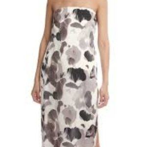 Helmut Lang Silk Floral Watercolor Strapless Slit Dress Size 2